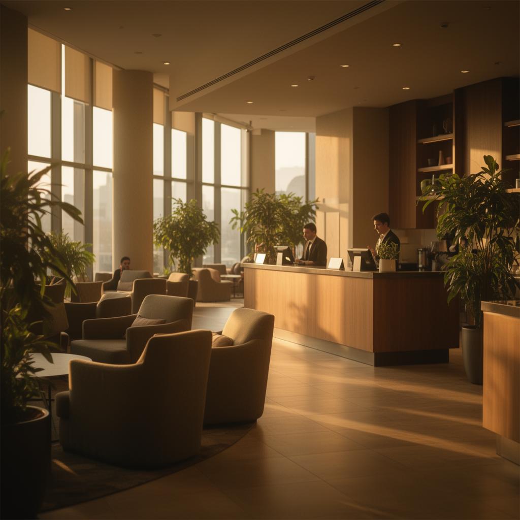 Modernes Hotelfoyer im warmen Licht